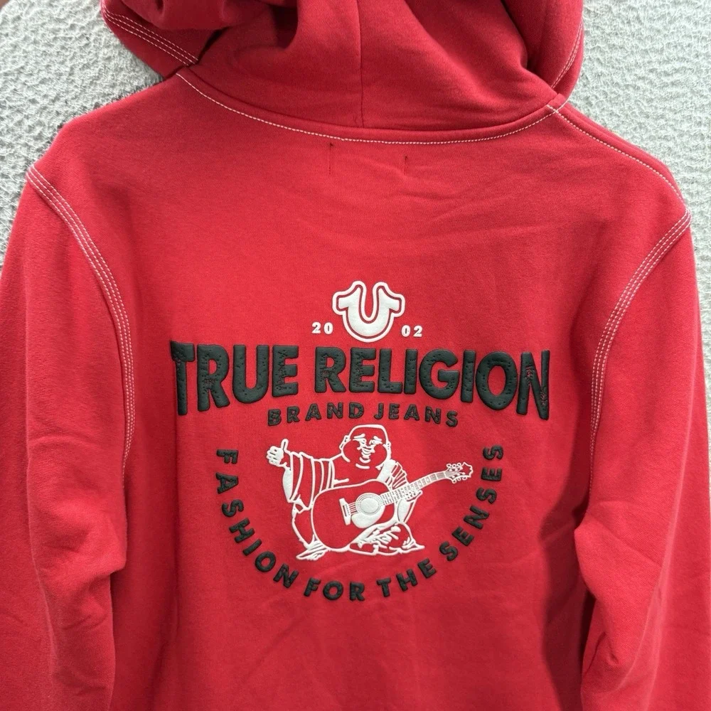 True Religion Sweatshirt Adult Medium Red Full Zip Hoodie Buddha MSRP $124 NEW